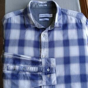 Calvin Klein Blue Checks Classic Fit Button up Shirt S repaired cotton roll tab
